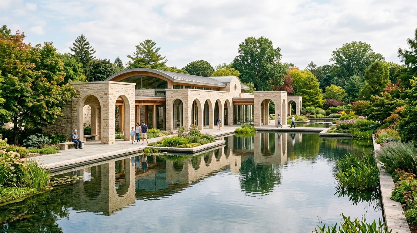 Contemporary civic sanctuary and reflection pool